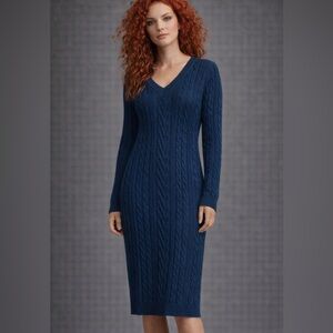 Black Tape Dark Blue Teal Cable Knit Sweater Dress